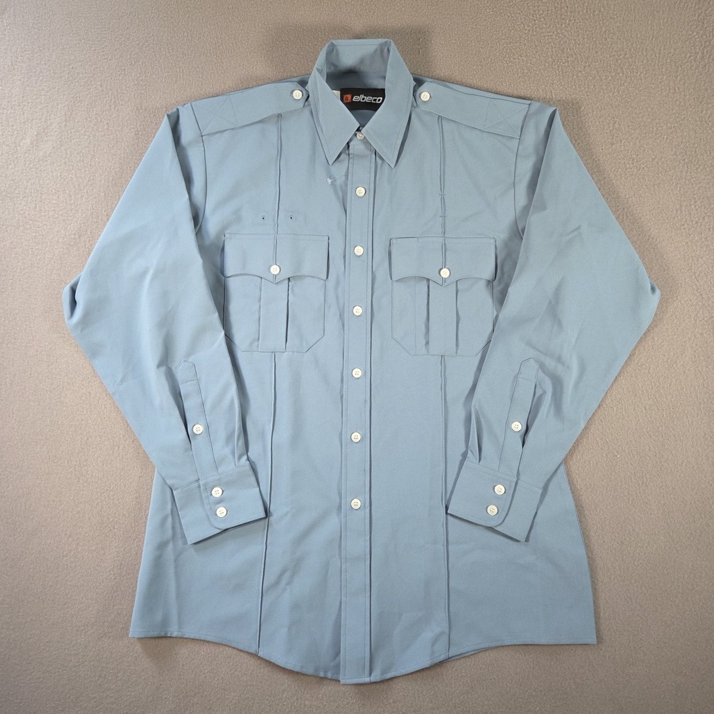 Elbeco Uniform Shirt NEW Mens 16 34 Blue Long Sleeve Button Up Utility Polyester